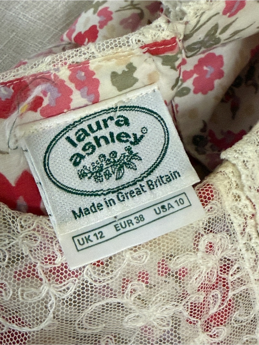 VTG Laura Ashley Floral Lace Peter Pan Collare Dress Made in Great Britain - Picture 2 of 14